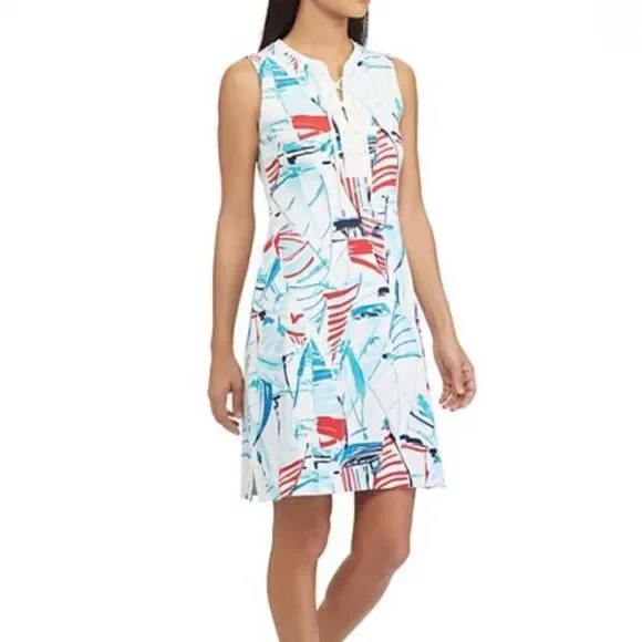 Chaps Red and Blue Nautical Dress Sz S - Picture 3 of 6